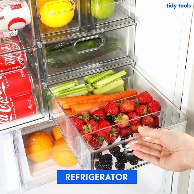 Clear Refrigerator Organizer Bins For Pantry Organization and Food Storage, Stackable Plastic Storage Bin With Pull-Out Drawer – Kitchen Containers, 3 Pack
