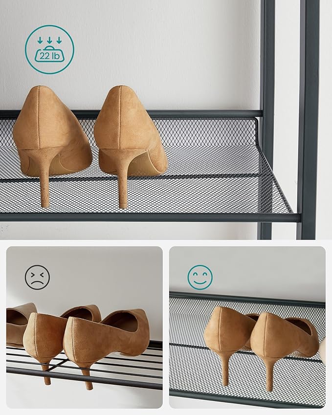 SONGMICS Shoe Rack, 8-Tier Shoe Organizer, Metal Rack for Garage, Set of 2, 4-Tier Stackable Shelf, with Adjustable Flat or Angled Shelves, 32-40 Pairs, Charcoal Gray ULMR08GB-NeatNest