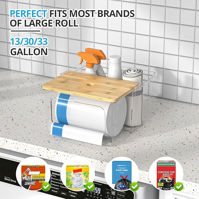 Trash Bag Dispenser Roll Holder - Clear Garbage Bag Holder Dispenser with Bamboo Lid and Sliding Drawer Box, Trash Bag Holder for Kitchen, Under Sink, Laundry Room Organization and Storage-NeatNest