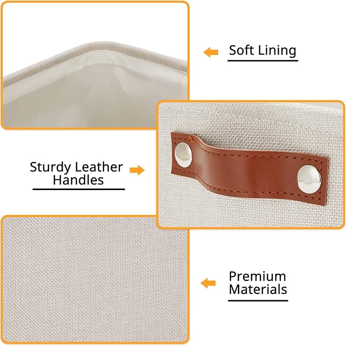 DULLEMELO Small Storage Basket for Shelves, Small Fabric Collapsible Rectangular Storage Bin for Shelves, Closets, Nursery, Home, Office, Empty Gift Basket (Beige)-NeatNest