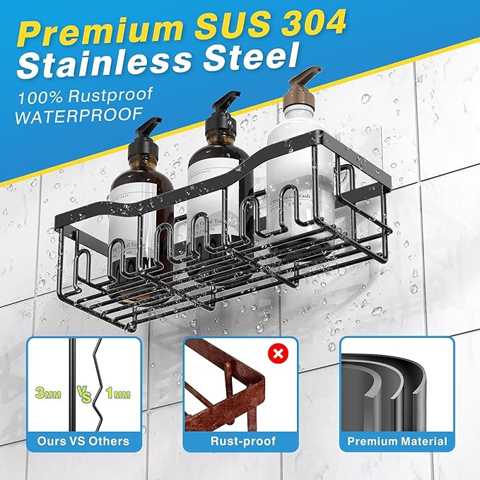 Adhesive Shower Caddy, 5 Pack Rustproof Stainless Steel Bath Organizers With Large Capacity, No Drilling Shelves for Bathroom Storage & Home Decor-XL Size-NeatNest