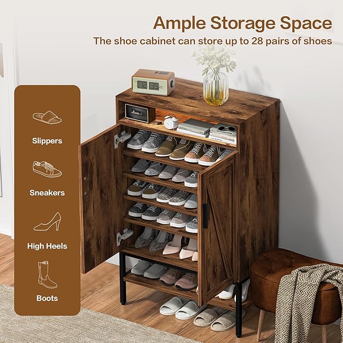 7-Tiers Shoe Storage Cabinet for Entryway, Shoe Rack Organizer Cabinet with Doors and Adjustable Shelves Living Room, Bedroom, Hallway-NeatNest