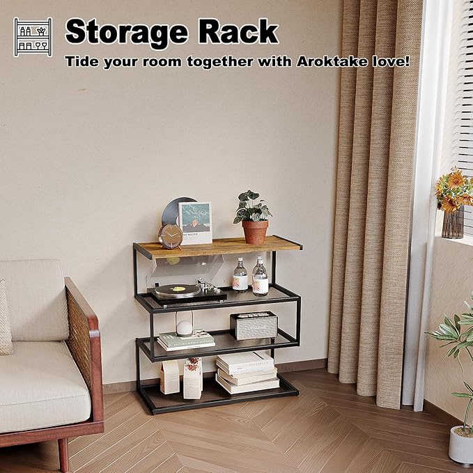 Shoe Rack, Unique 5-Shaped Free Standing Shoe Shelf, 4-Tier Wooden Shoe Organizer with Wooden Top and Steel Frame for Front Door Entrance, Entryway, Hallway, 24.41" D x 11.02" W x 23.23" H-NeatNest