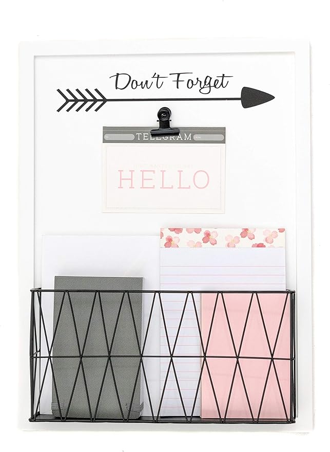 BLU MONACO Rustic Farmhouse Wall-Mounted Mail Holder – White Wooden with Iron Black Metal Basket & Note Clip – for Office, Kitchen, Entryway Storage-NeatNest