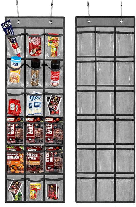 2 Pack Over the Door Pantry Organizer Hanging Seasoning Packet Storage Wall Mount Spice Holder for Kitchen Snack Food Tea Bag (Grey)-NeatNest
