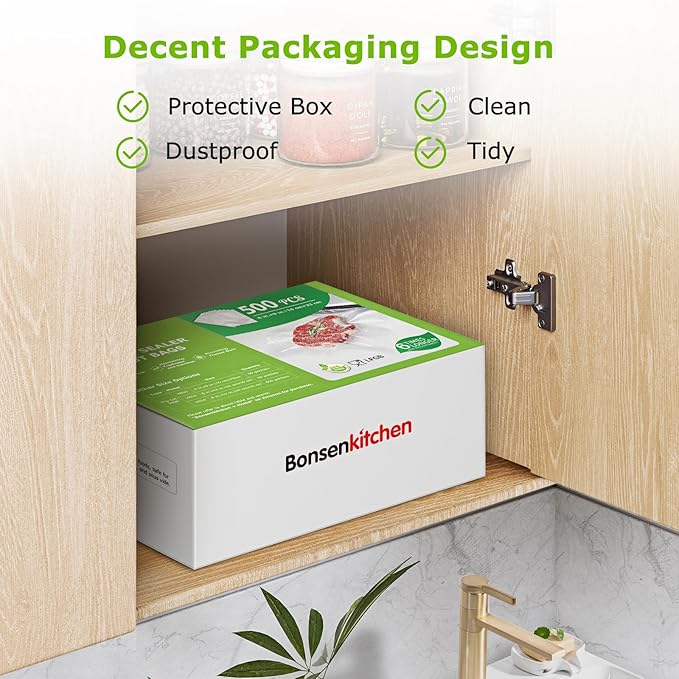 Bonsenkitchen Precut Vacuum Sealer Bags, 500 Pint 6" x 9" Food Sealer Bags,Commercial Grade, BPA Free, Heavy Duty, Customized Size Vacuum Bags for Vac Storage, Meal Prep or Sous Vide Cooking, VB11-NeatNest