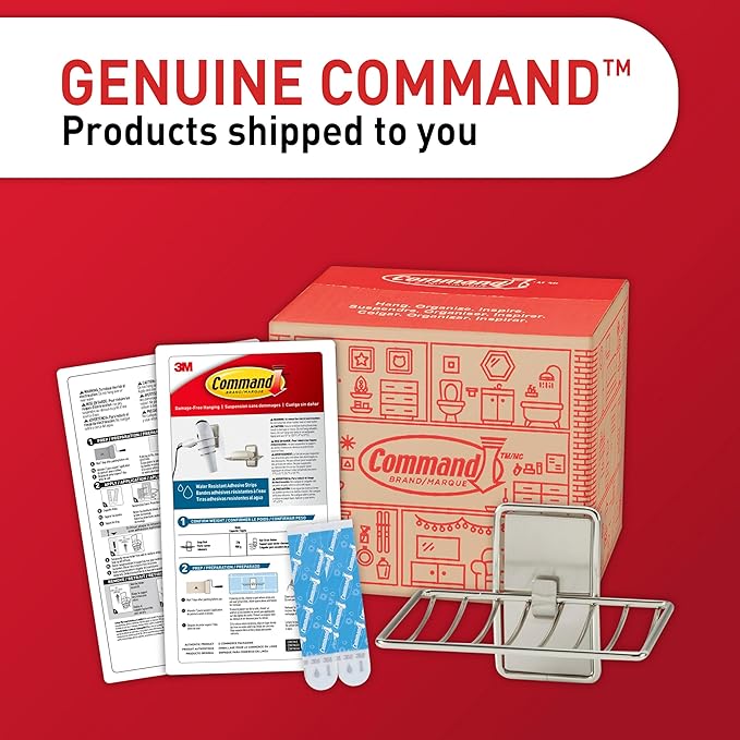Command Soap Dish for Shower, Damage Free Hanging Bathroom, No Tools Bar Soap Holder, 1 Satin Nickel Soap Dish and 2 Water-Resistant Command Strips