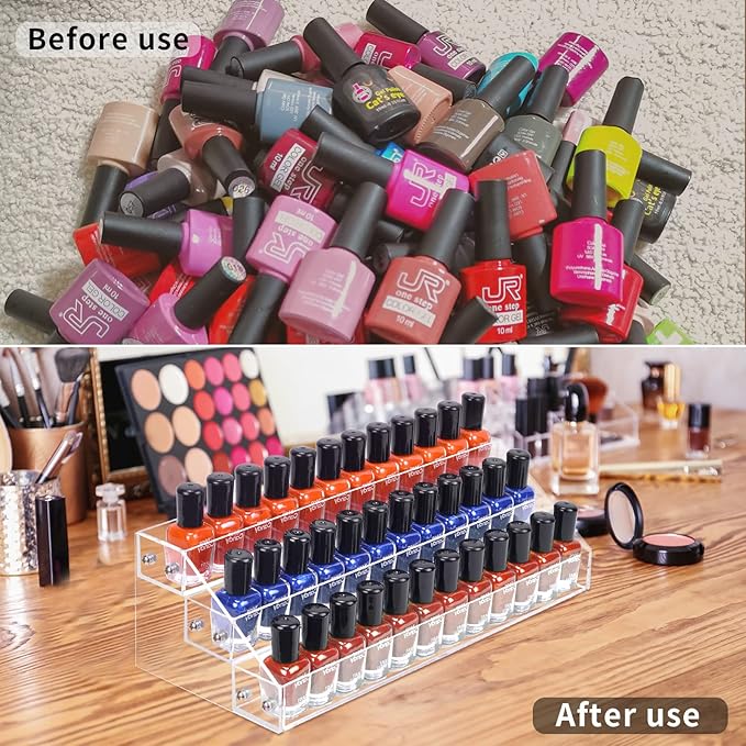 3 Packs Clear Nail Polish Organizer Holder Shelf Rack, Acrylic Display Stand For Sunglasses Paint Essential Oils, Makeup Holder, Nail Poliahes Storage to 36 Bottles (Fit 1-2oz Bottles)-NeatNest