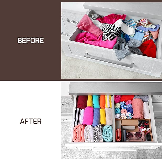 4 Pack Drawer Dividers Bamboo 2.6" High, 16-22" Adjustable Drawer Organizers for Clothes, Expandable Dresser Separators in Bedroom/Bathroom/Kitchen/Office Organization and Storage (Grey)-NeatNest