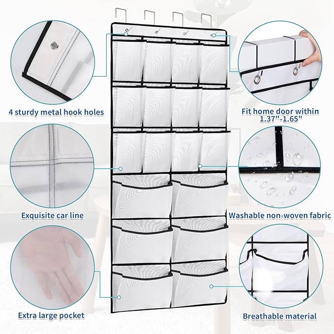 2 Packs Over the Door Shoe Organizer, 36 Large Mesh Pockets Hanging Shoe Boots Rack Holder, Closet Hanging Organizers for Storage Sneakers High Heeled Shoes Slippers (White)-NeatNest