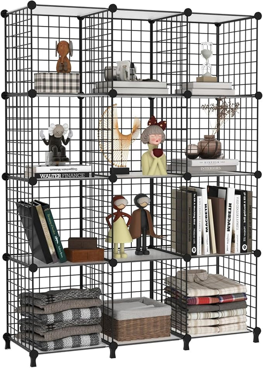 AWTATOS 12 Cube Storage Wire Closet Organizers DIY Stackable Storage Shelves Bookcase Cabinet for Home Office, Black-NeatNest