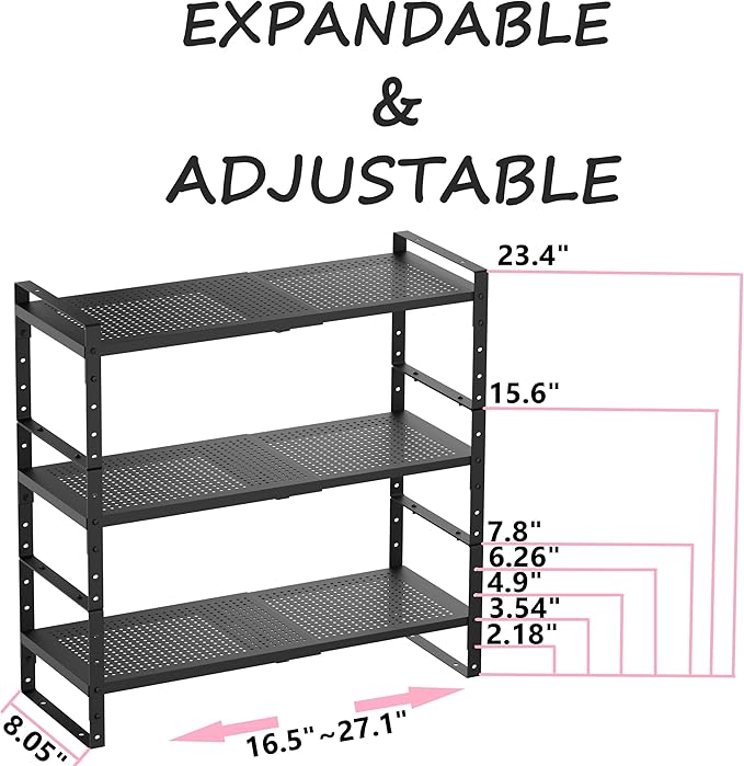 Multi-Functional Metal Shoe Rack, Space-Saving, Perfect for Entryway, Closet, Bathroom, etc. - Sturdy and Durable, High Weight Capacity(3PACKS/Black/Medium)-NeatNest