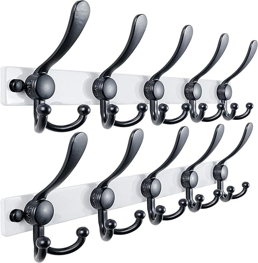 Dseap Coat Rack Wall Mount 2.0 Pro: Heavy Duty 300% Thicker, 16" Stud Mount, Stainless Steel Wall Coat Hooks Hanger for Clothes Jackets Hats Entryway Closet, MaxStrong Series, White & Black, Pack of 2