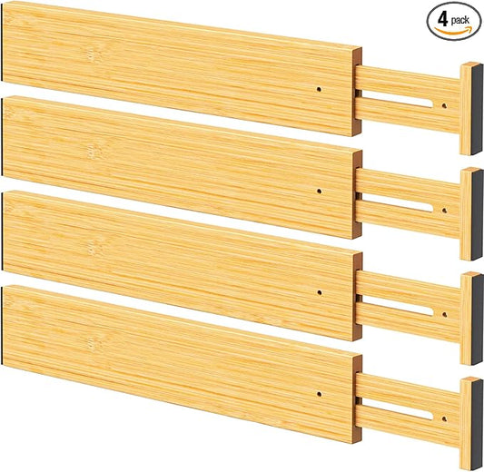 BAMBUROBA Bamboo Drawer Dividers, Adjustable Organizer for Kitchen & Bedroom, Expandable 17-22" Drawer Separators, 4-Pack-NeatNest