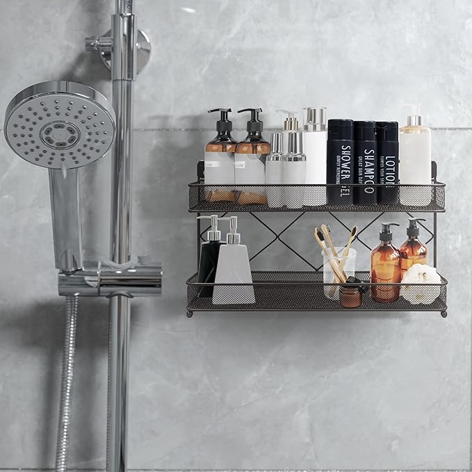 2 Tier Metal Kitchen Counter-top or Wall Mount Spice Rack, Jars Storage Organizer, Cabinet Holder, spice seasoning organizer for Partry (Bronze)-NeatNest