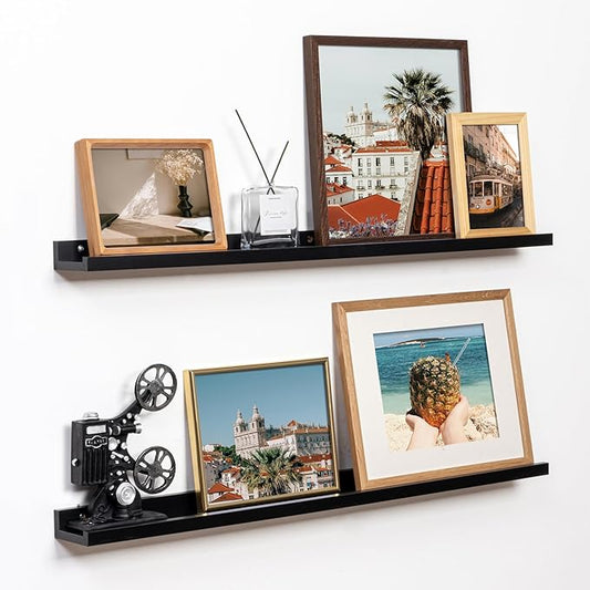 Fun Memories Picture Ledge Shelf, 36 Inch Floating Shelves Set of 2, Nursery Book Shelves for Toys Storage, Kids Bookshelf Wall Mounted for Wall Decor Books Photo Frames, Black-NeatNest