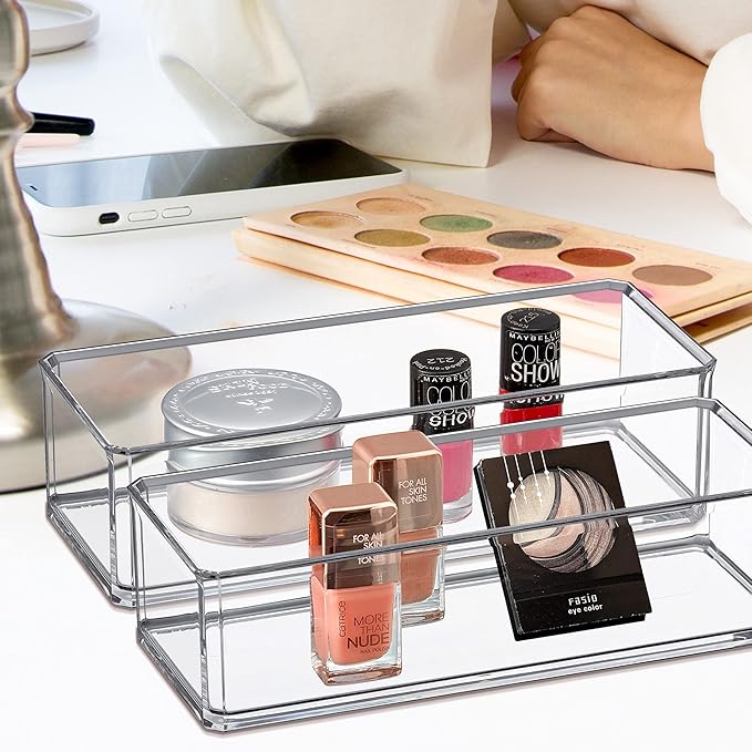 Amazing Abby - Glamour - 2-Pack Acrylic 1-Compartment Makeup Organizer, Transparent Plastic Lipstick Holder, Perfect Bathroom Vanity Storage Solution for Lipsticks, Nail Polishes, and More-NeatNest