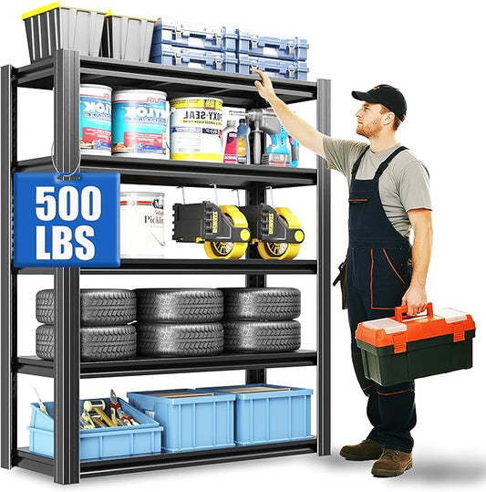 72" H Garage Shelving 2500 LBS Heavy Duty Storage Shelves, Adjustable 5 Tier Metal Shelving Unit, Metal Racks for Storage, Utility Shelves for Workshop, Basement, Home Office 72" H*35.4"W*15.7"D-NeatNest