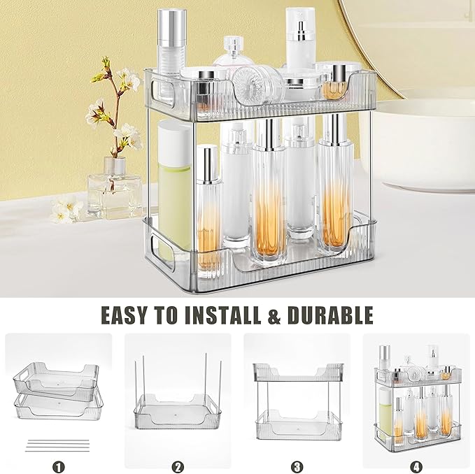 2-Tier Bathroom Counter Organizer Countertop Storage, Dresser Organizer Vanity Tray for Makeup, Perfume Organizer Cosmetics Skincare Shelf - Grey-NeatNest