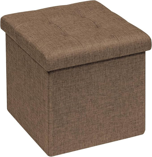 B FSOBEIIALEO Storage Ottoman Cube, Toy Chest Folding Footrest for Living Room Seat, 12.6"X12.6"X12.6" (Linen Brown)