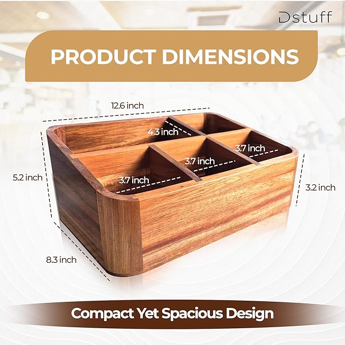 Dstuff Acacia Wood Coffee Station Organizer for Countertop, Tea Organizer and Holder, Coffee Bar Caddy with Multiple Compartments for Home and Office Decor-NeatNest