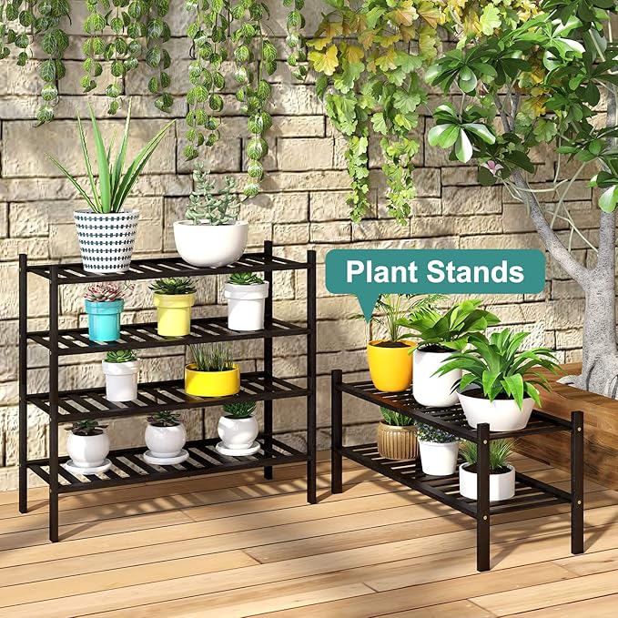 4-Tier Black Bamboo Shoe Rack for Entryway, Stackable | Foldable | Natural, Shoe Organizer for Hallway Closet, Free Standing Shoe Racks for Indoor Outdoor-NeatNest