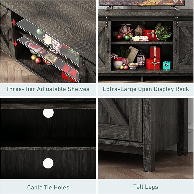58" Farmhouse TV Stands for 55 60 70 inch TV w/Adjustable Shelves,Sliding Barn Door.Wooden Entertainment Center,TV Console Cabinet with Storage for Bedroom Living Room(Dark Grey)-NeatNest
