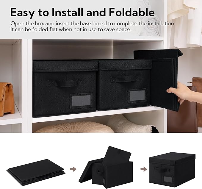 GRANNY SAYS Storage Bins With Lids, Linen Decorative Boxes for Shelves, Clothes Organization, 3-Pack, Black-NeatNest
