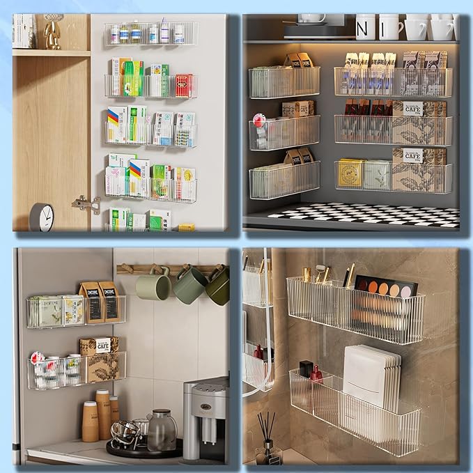 2 Pack Bathroom Makeup Organizer Wall Mount Clear Bathroom Organizers and Storage with 3 Compartments Plastic Storage Organizer Bins Floating Shelves for Wall, Narrow Space, Office, Bedroom 14''Length-NeatNest