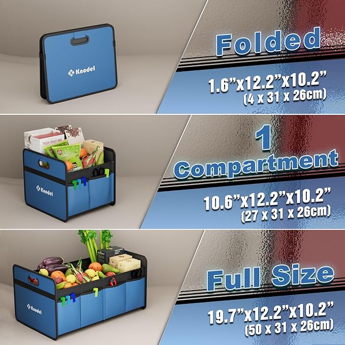 K KNODEL Car Trunk Organizer, Foldable Organizer for Car, Automotive Consoles & Organizers, Storage with Reinforced Handles (Small, Blue)-NeatNest