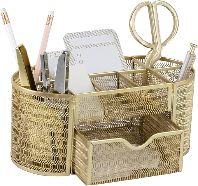 BLU MONACO Gold Desk Organizer Set – Desk Accessories for Women, Office Storage & Supplies, Small Desk Organizers-NeatNest