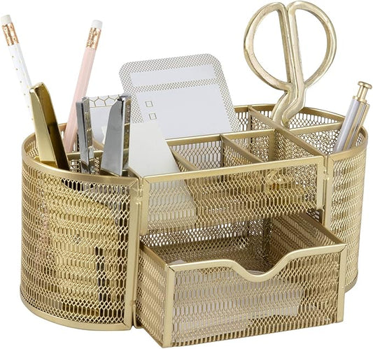BLU MONACO Gold Desk Organizer Set – Desk Accessories for Women, Office Storage & Supplies, Small Desk Organizers-NeatNest