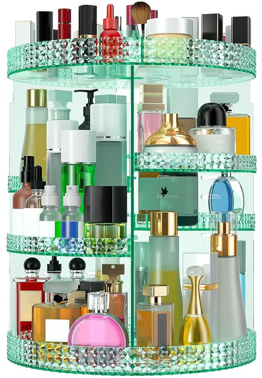 360 Degree Rotating Makeup Organizer, Extra Large Capacity Organizador De Maquillaje, Removable DIY 7 Layers Cosmetics Organizer, Acrylic Perfume Organizer for Vanity Countertop (Green)-NeatNest