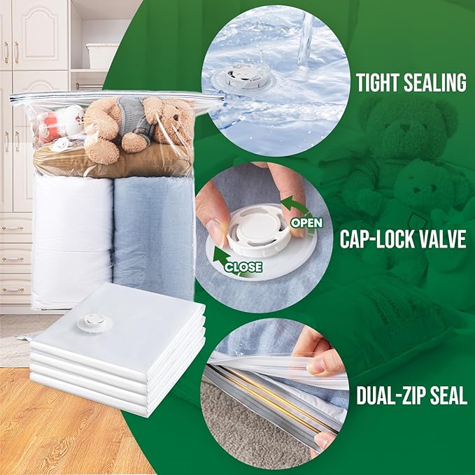 TAILI 6 Pack Vacuum Storage Bags, Jumbo Vacuum Seal Bags for Clothing (40x31 Inch), Space Saving for Bulky Bedding, Comforters and Blankets, Extra Large Closet Storage and Organization-NeatNest