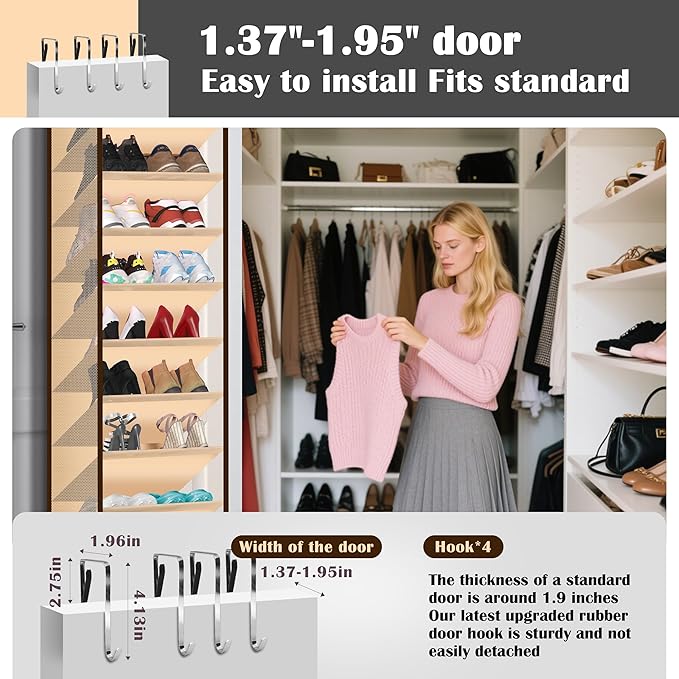 10 - Pocket Over - the - Door Hanging Shoe Organizers & Rack, Made of Sturdy 600D Oxford + Non - Woven Fabric, Space - Saving Storage for Shoes, Boots & More (Cream-colored)-NeatNest