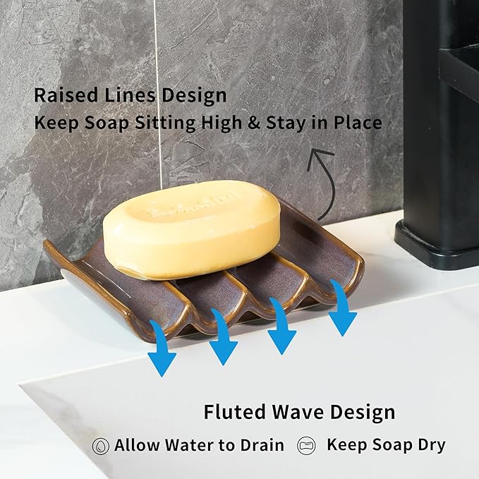 Ceramic Bar Soap Dish and Savers for Bathroom, Shower and Kitchen, Japanese Self Drain Soap Holder, Purple-NeatNest