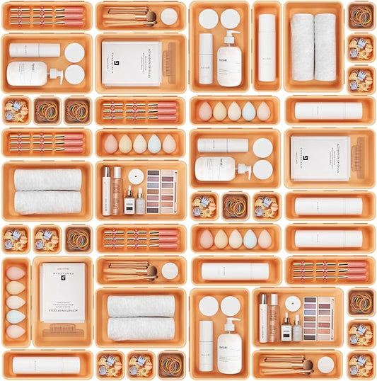 A-LUGEI【𝟰𝟲𝗣𝗖𝗦 & 5 Size】Tool Box Organizer Tray Divider Set,【Orange】Desk Drawer Organizer, Garage Organization and Storage Toolbox Accessories Rolling Tool Chest Cart Cabinet WorkBench Small Part-NeatNest