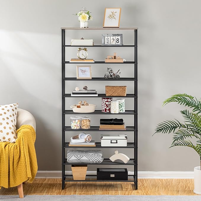 HOOBRO 10-Tier Shoe Rack, 29.5" L Shoe Storage Organizer, Large Capacity Shoe Shelf for Front Door Entrance, Entryway, Hallway, Holds 36-40 Pairs of Shoes, Closet, Greige and Black BG107XJ01-NeatNest