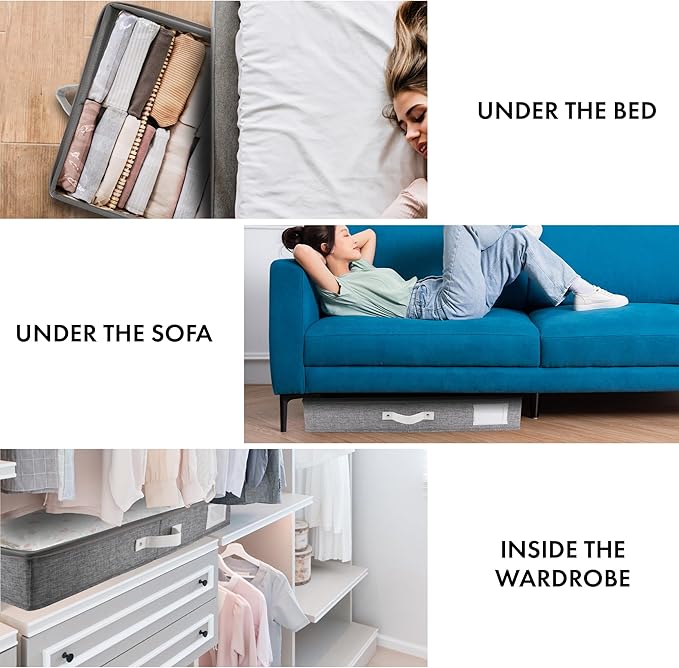 HOMELUX THEORY 2pc Under Bed Storage Containers, Bedroom Under the Bed Drawer Storage Organizer with Bins and Lids, Large Underbed Clothes Storage Box Ideal for Blanket, Fabric, & Shoes (LightGray)-NeatNest