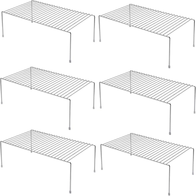 iPEGTOP Set of 6 Large (15.7 x 9.4 Inch) Kitchen Cabinet Organizer Shelf, Wire Freezer Storage Shelves Rack, Rustproof Steel Metal Shelf Riser for Dish Plates Pantry Cupboard Organization, Chrome-NeatNest