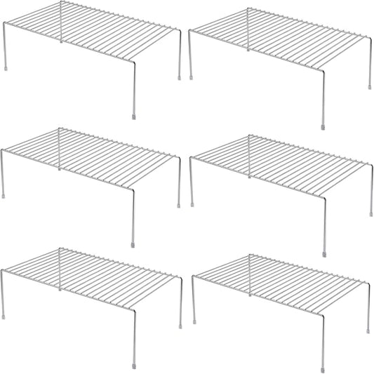iPEGTOP Set of 6 Large (15.7 x 9.4 Inch) Kitchen Cabinet Organizer Shelf, Wire Freezer Storage Shelves Rack, Rustproof Steel Metal Shelf Riser for Dish Plates Pantry Cupboard Organization, Chrome-NeatNest