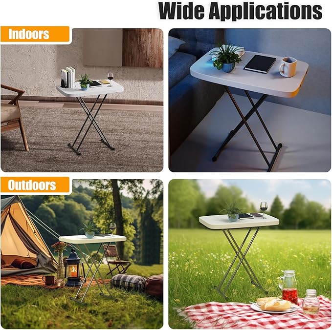 30" Square Folding Laptop Table,Small Computer Desk,Adjustable Folding Table Tray,Stable Snack Table for Small Space, Fit Indoor Dining/Place The Computer, White