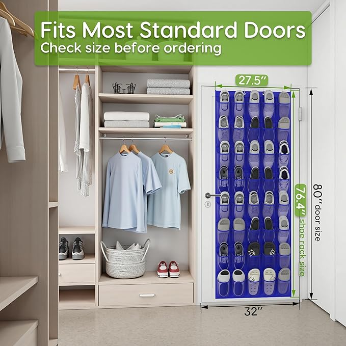 Unjumbly Over the Door Shoe Organizer with 40 Large Breathable Mesh Pockets, Space Saving Shoe Holder, Hanging Shoe Rack for Entryway Bedroom Closet Storage (Navy Blue, 40 Pockets)-NeatNest