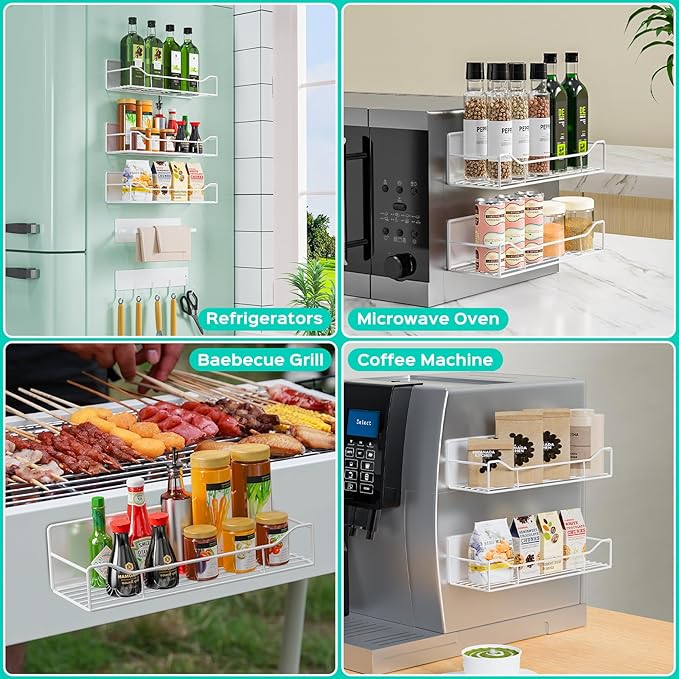 5 Pack Multifunctional Magnetic Shelves for Washing Machine & Refrigerator - Heavy Duty Laundry Room Organization System with Tool Hooks, Metal Storage Baskets (White)