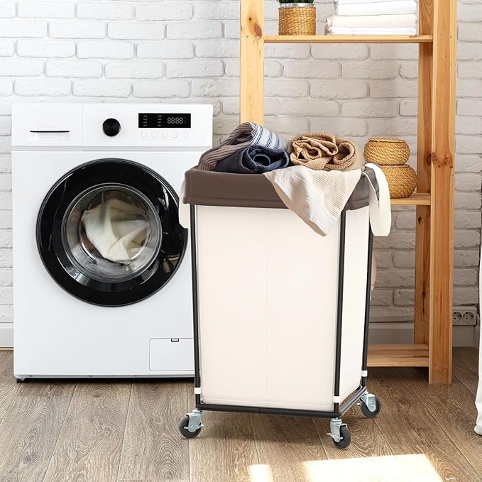 160L Laundry Basket with Wheels, 2 Section Large Rolling Laundry Hamper Bag with Wheels, Clothes Hamper Cart for Laundry, Bedroom, Bathroom and Dorm