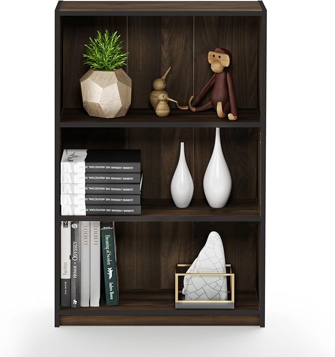 FURINNO JAYA Simple Home 3-Tier Adjustable Shelf Bookcase, Columbia Walnut
