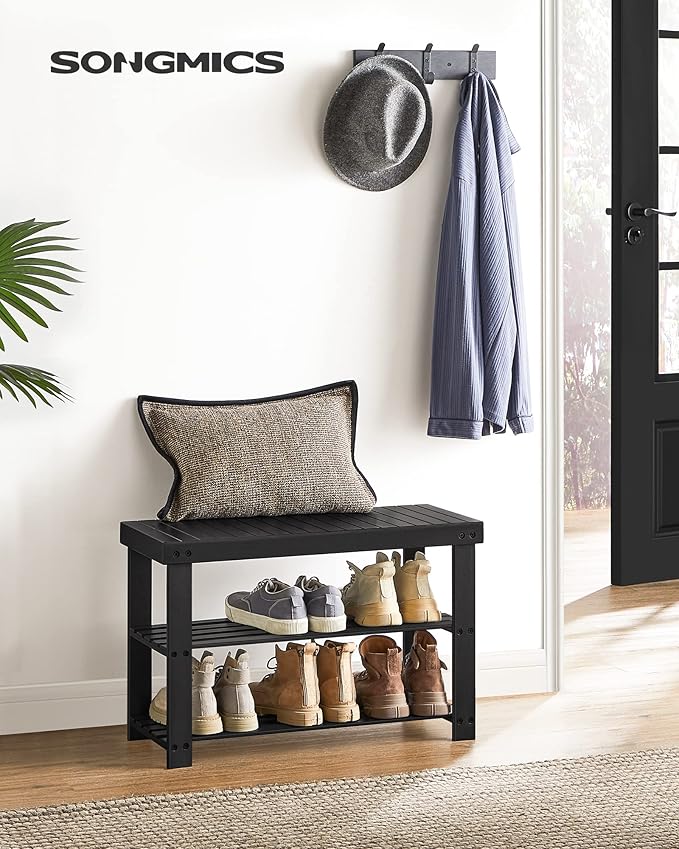 SONGMICS Shoe Rack Bench, 3-Tier Bamboo Shoe Storage Organizer, Entryway Bench, Holds Up to 286 lb, 11.3 x 27.6 x 17.8 Inches, for Entryway Bathroom Bedroom, Ink Black ULBS04H-NeatNest