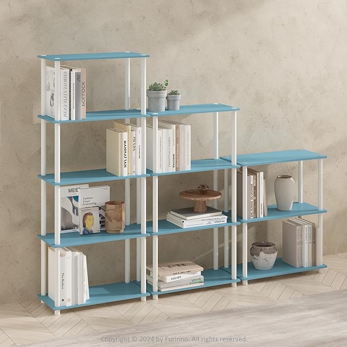 Furinno Turn-N-Tube 5-Tier Multipurpose Compact Bookcase, Light Blue/White-NeatNest