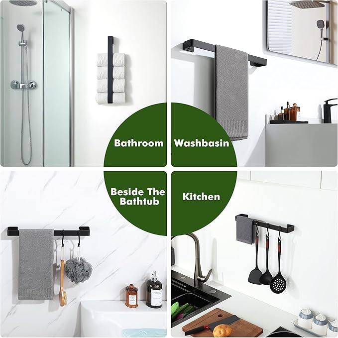 Alise Bath Hand Towel Holder Black Towel Bar for Bathroom Wall Mount,SUS304 Stainless Steel Towel Rack for Bathroom and Lavatory,Kitchen,16'' Towel Hanger Towel Rail