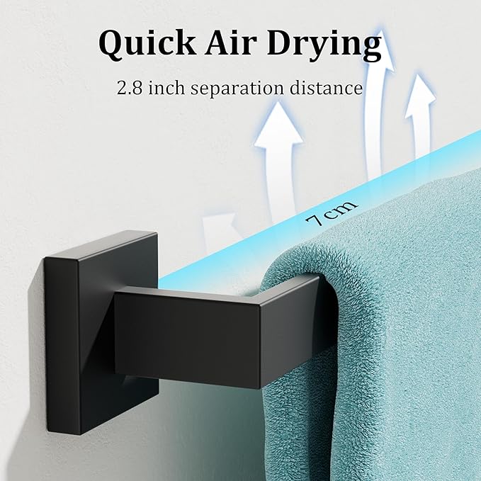 Alise Black Towel Bars,19.7 Inch Towel Holder Towel Racks for Bathroom and Lavatory,SUS304 Stainless Steel Hand Towel Hanger Rail Wall Mount,Useable Length 17.91 Inch Towel Bar, GYT050-B
